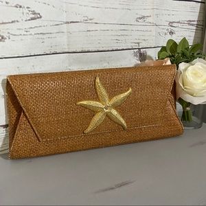 NWT Tan Starfish Straw Clutch